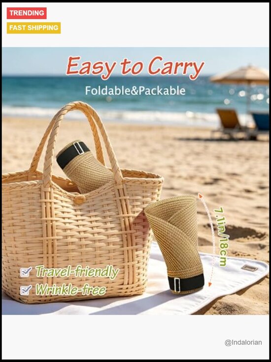 Women Paper Straw Wide Brim Sun Visor UPF 50+ UV Protection Adjustable Packable
